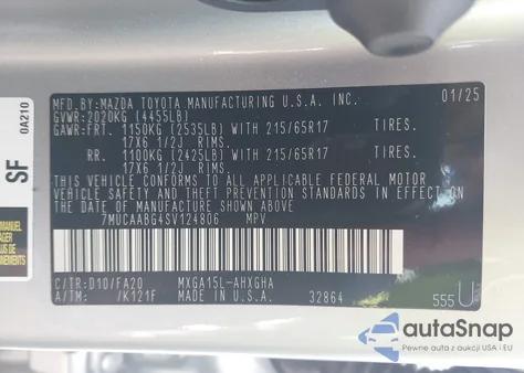 2025 Toyota Corolla Cross Le из США, поврежденный, VIN 7MUCAABG4SV124806